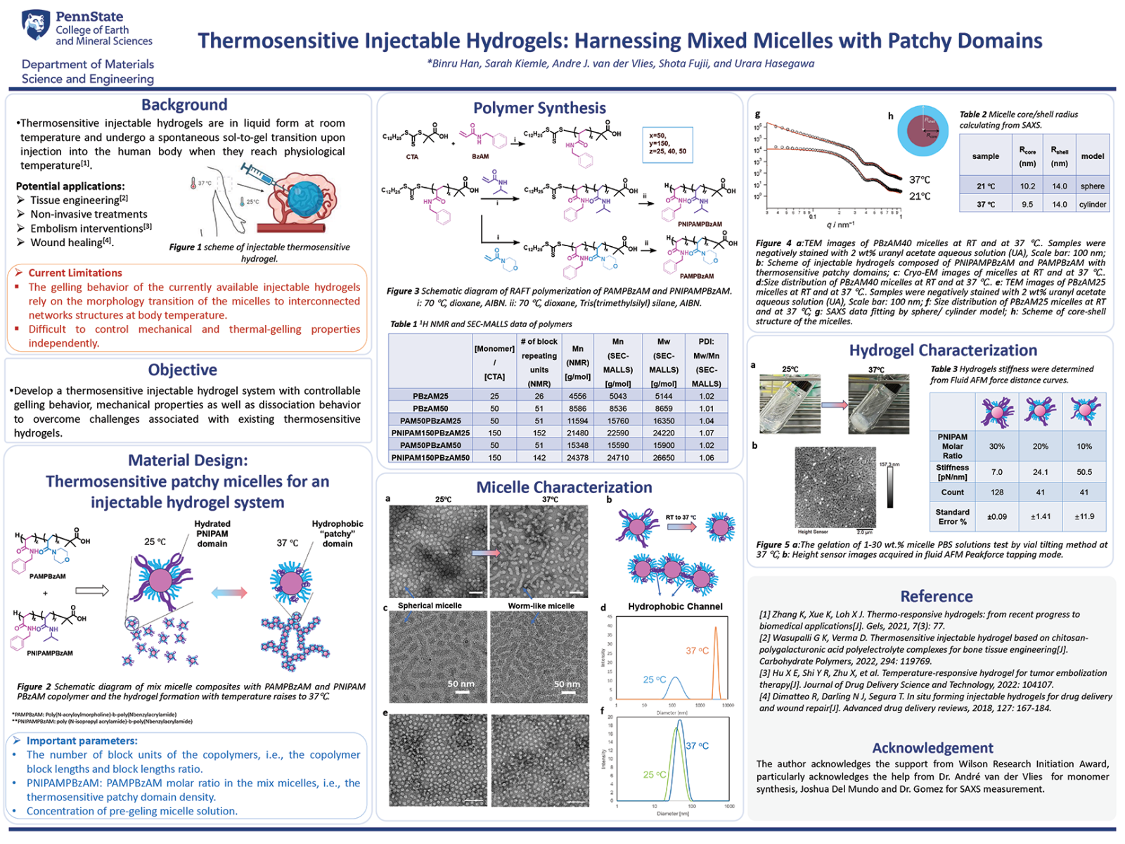 Poster by Binru Han Advised by Urara Hasegawa “Thermosensitive Injectable Hydrogels: Harnessing Mixed Micelles with Patchy Domains”
