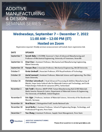 Additive Manufacturing & Design Seminar Series  Fall 2022
