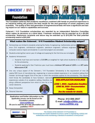 Coherent / II-VI Foundation scholarships - undergraduate