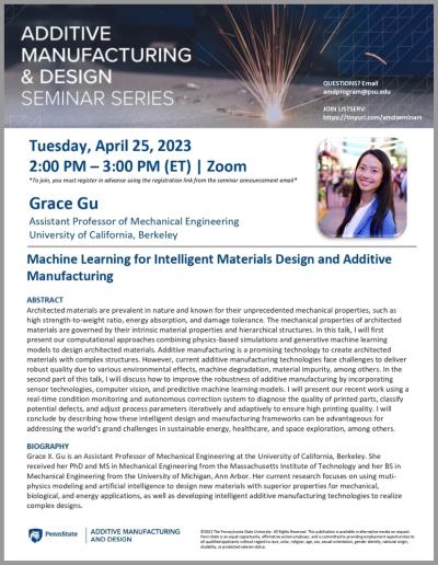 Grace Gu | Spring 2023 Additive Manufacturing & Design Seminar Series