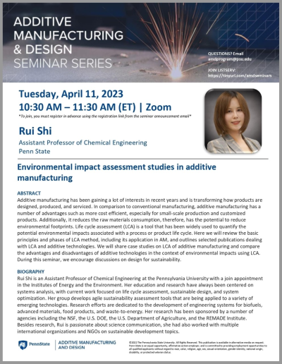 Rui Shi | Spring 2023 Additive Manufacturing & Design Seminar Series